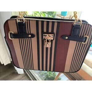 NEW Italian Designer Bag Striped Satchel Tote Adrienne Vittadini Italy